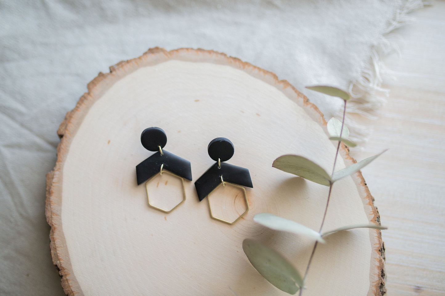 Clay earrings | black geometric
