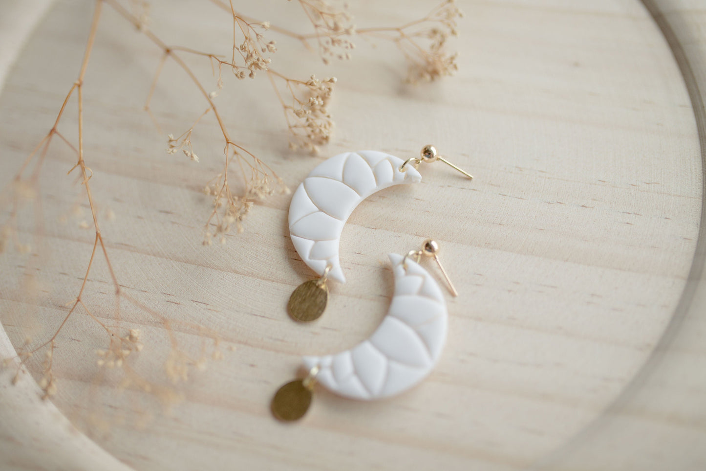 Clay earrings | large white moon