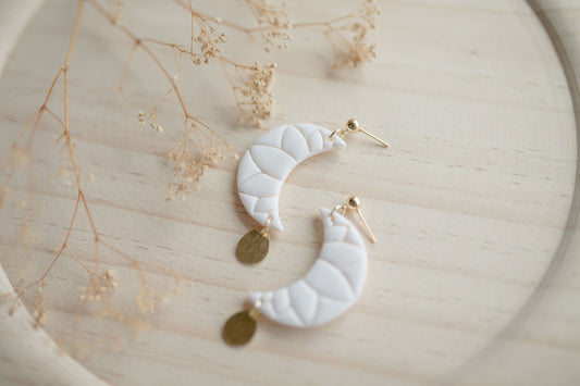 Clay earrings | large white moon