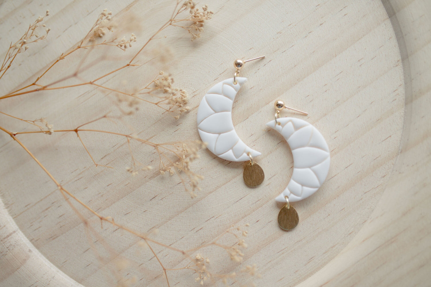 Clay earrings | large white moon