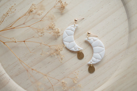 Clay earrings | large white moon