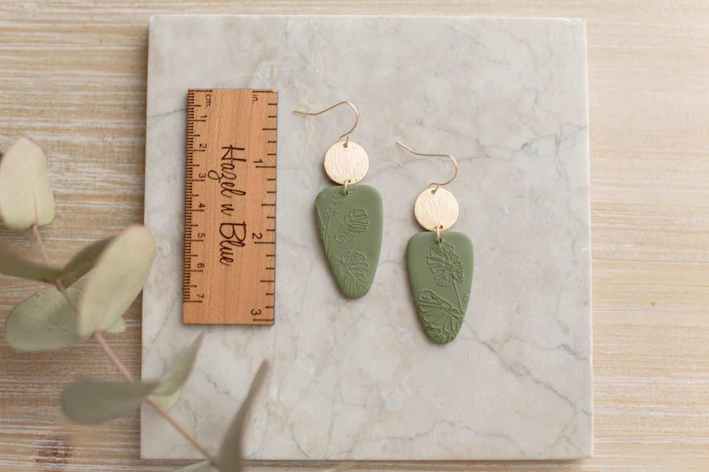 Clay earrings | green botanical