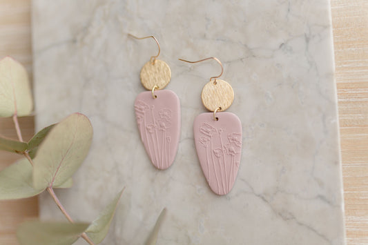 Clay earrings | mauve botanical