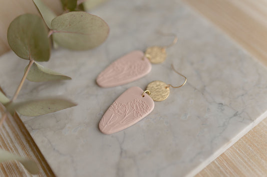 Clay earrings | light pink botanical