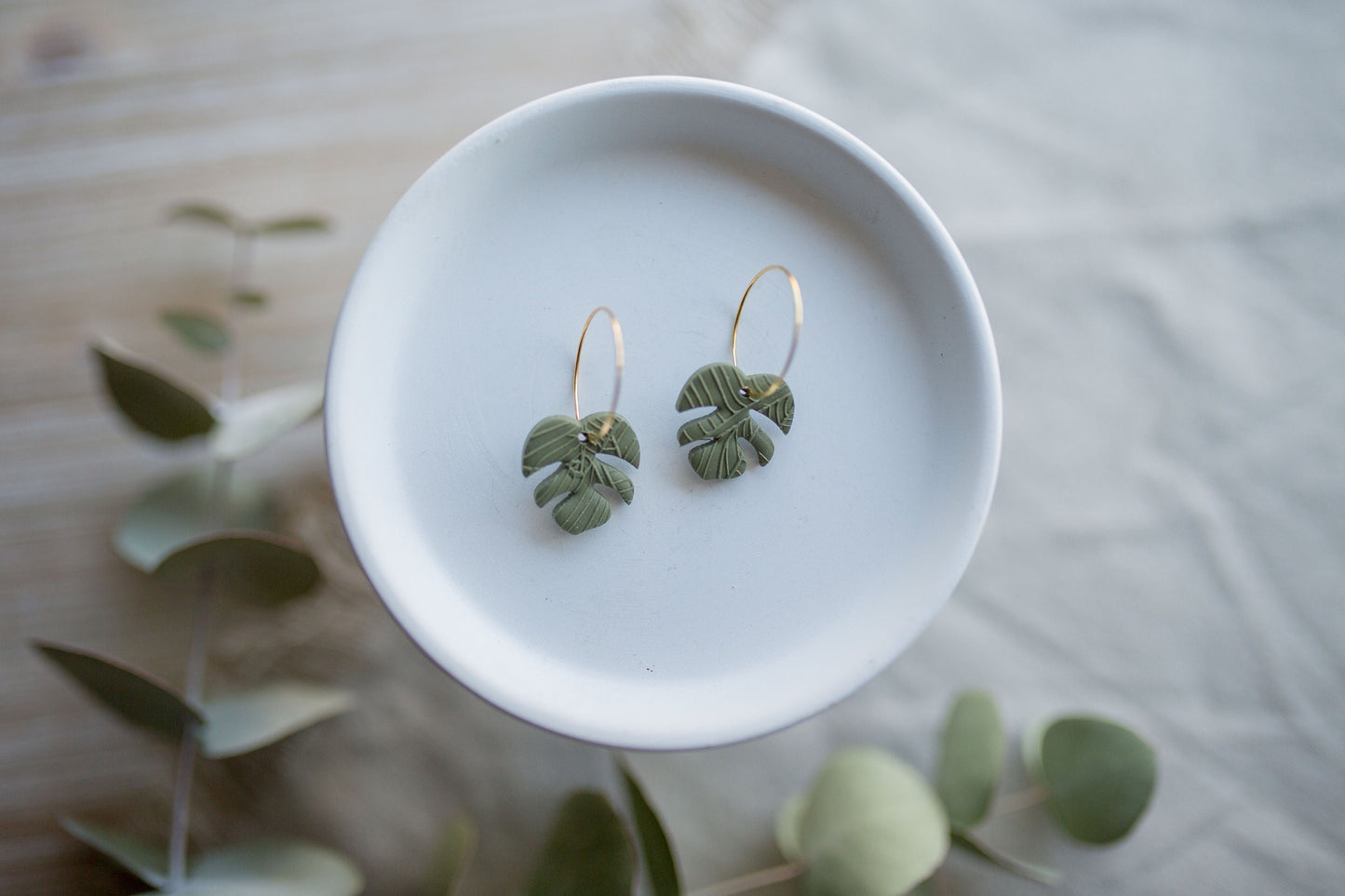 Clay earrings | mini olive monstera