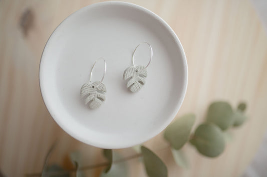 Clay earrings | light sage mini monstera