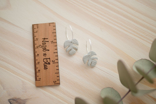 Clay earrings | light sage mini monstera