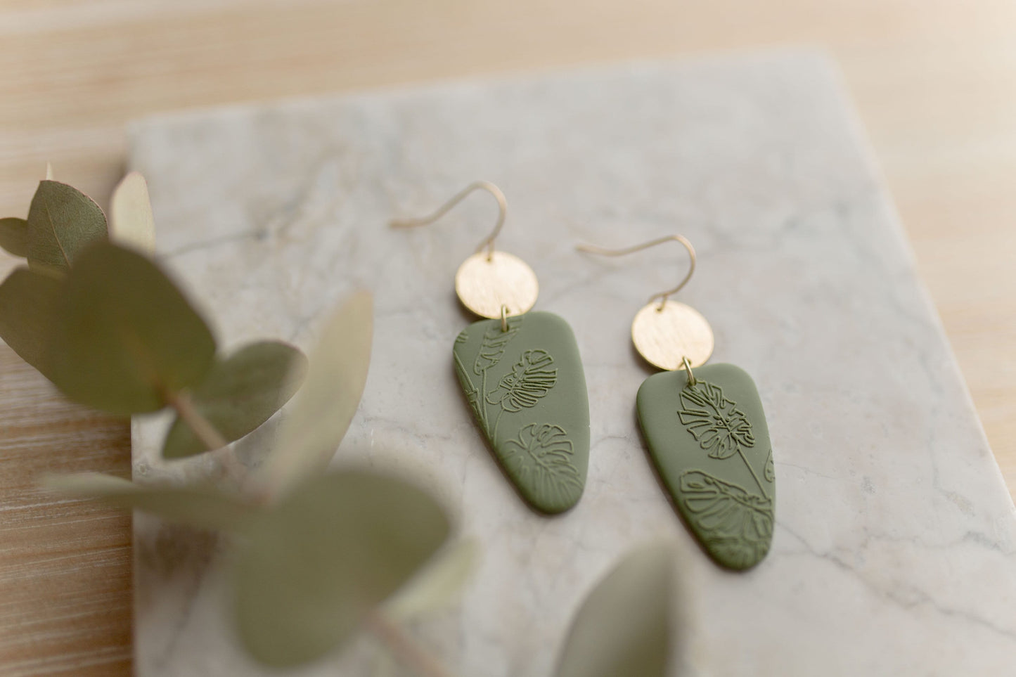 Clay earrings | green botanical