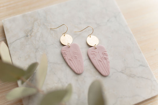 Clay earrings | mauve botanical