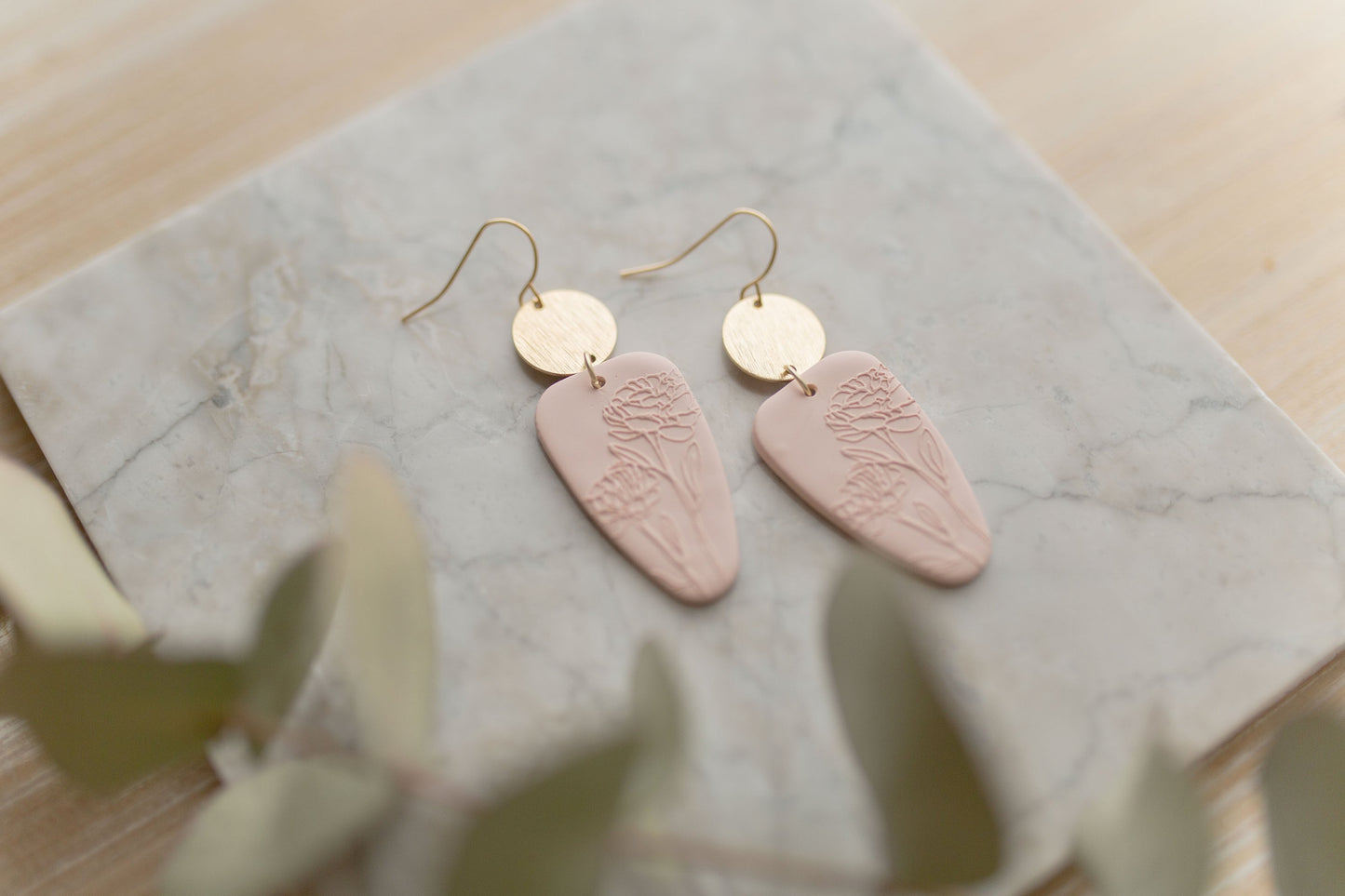 Clay earrings | light pink botanical