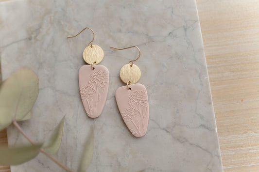 Clay earrings | light pink botanical