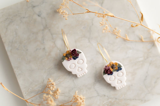 Clay earrings | sugar skull hoops