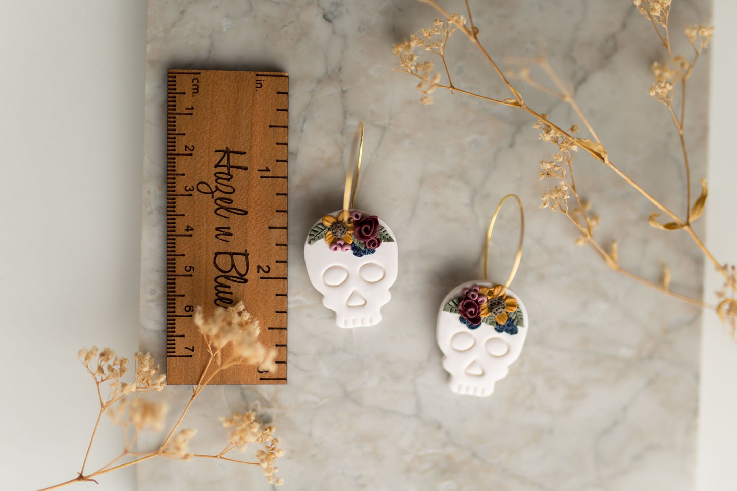 Clay earrings | sugar skull hoops
