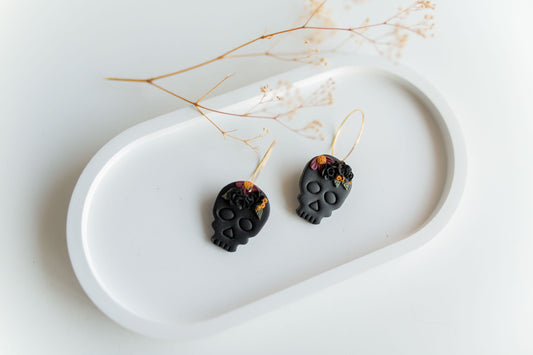 Clay earrings | black sugar skull