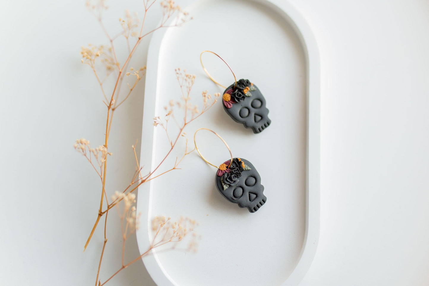 Clay earrings | black sugar skull