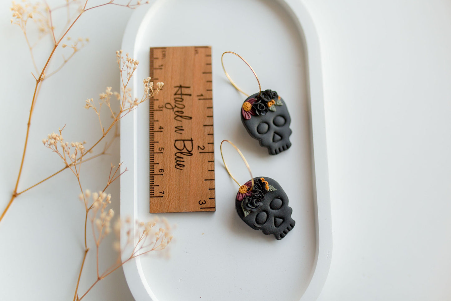 Clay earrings | black sugar skull