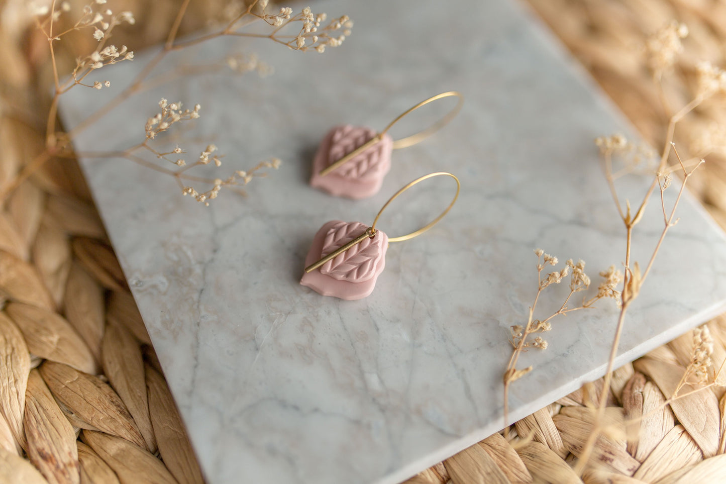 Clay earrings | pink stack hoop