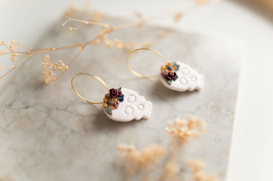 Clay earrings | sugar skull hoops