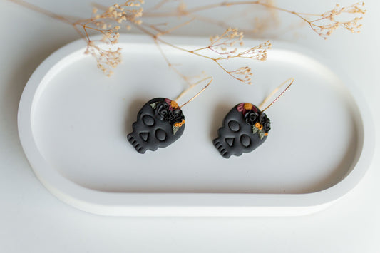 Clay earrings | black sugar skull