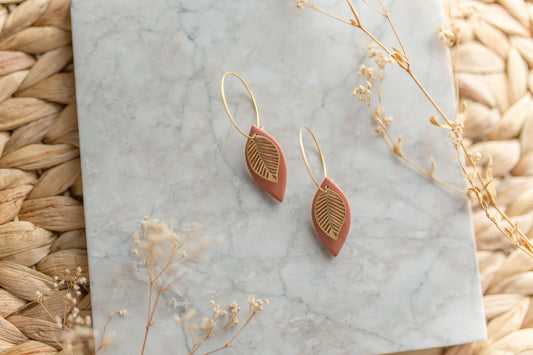 Clay earring | terra-cotta leaves