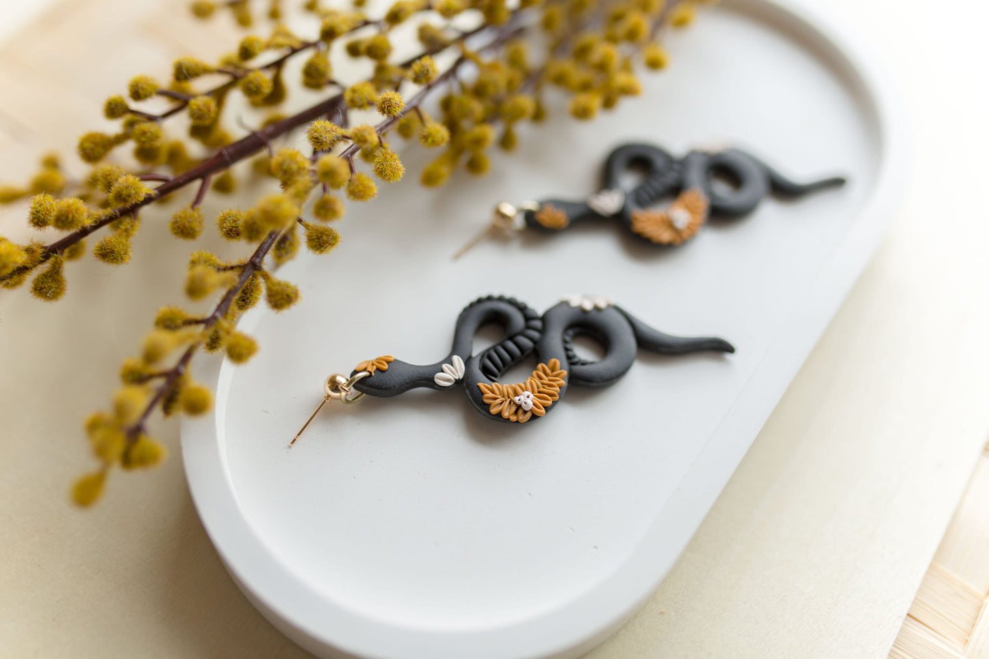 Clay earrings | Floral Snakes