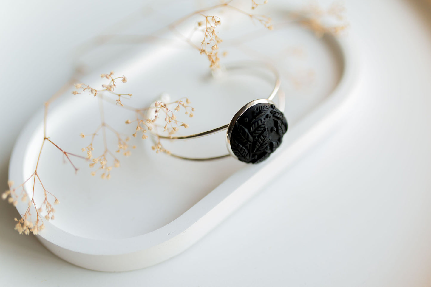 Clay bracelet | black floral