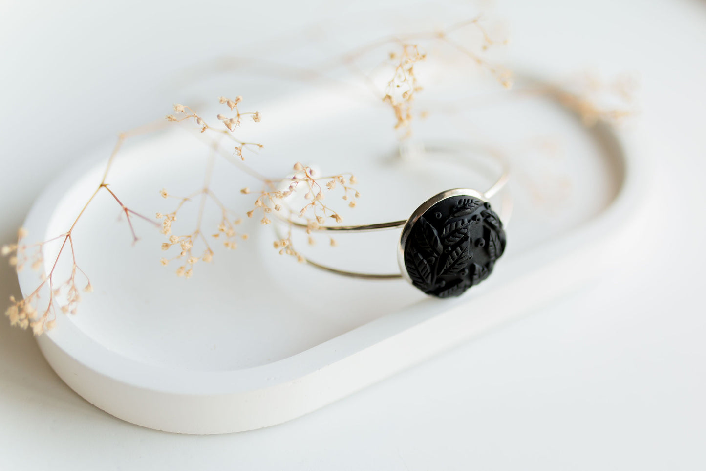 Clay bracelet | black floral