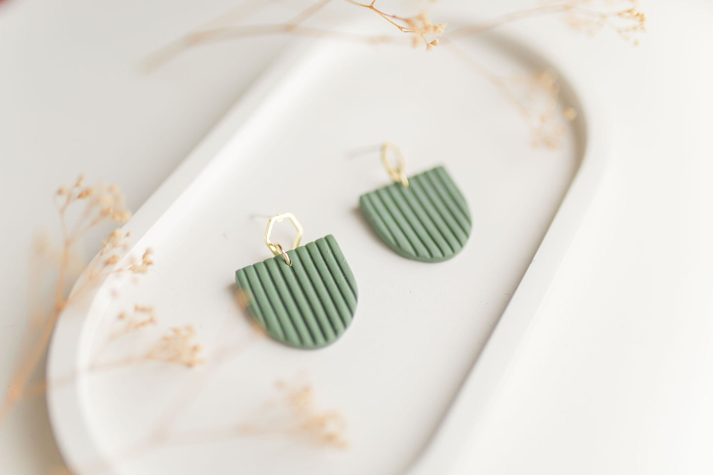 Clay earring | forest green