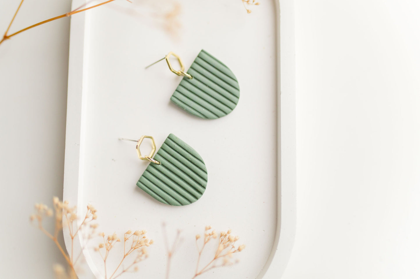 Clay earring | forest green