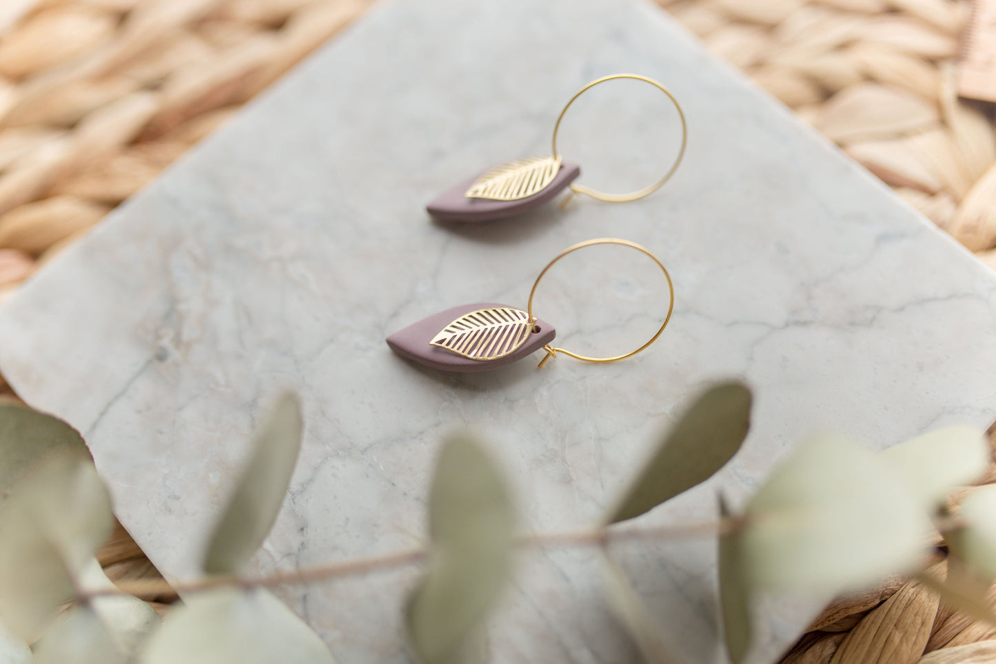 Clay earring | Mauve leaves