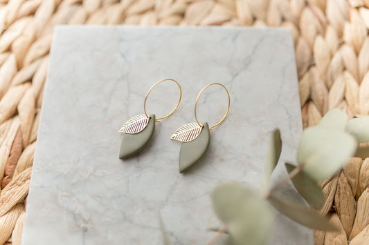 Clay earring | sage green leaves