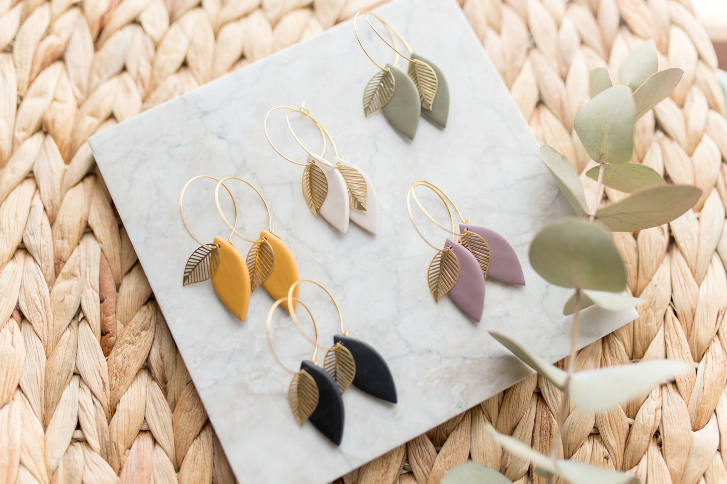 Clay earring | sage green leaves