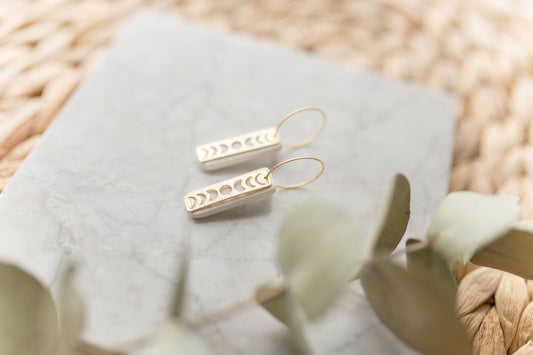 Clay earring | White Moon Phases