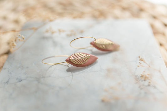 Clay earring | terra-cotta leaves