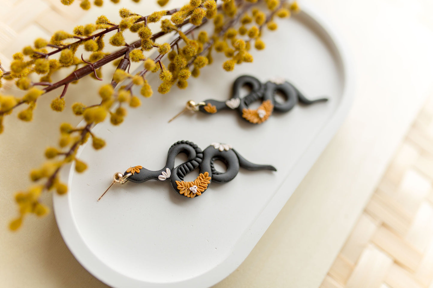 Clay earrings | Floral Snakes