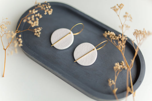 Clay earring | circular white hoops