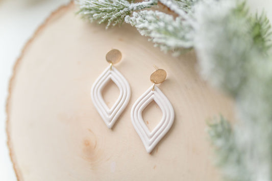 Clay earrings | white teardrop