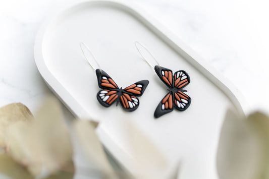 Clay earrings | monarch butterfly hoops | Hand Painted