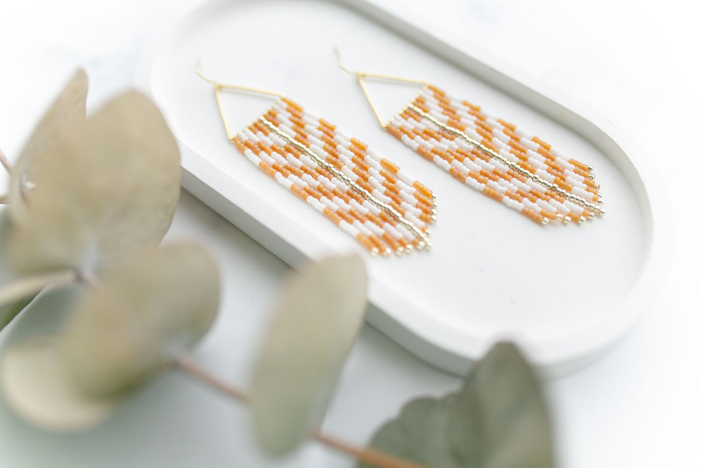 Beaded earring | topaz + white chevron fringe | spring collection