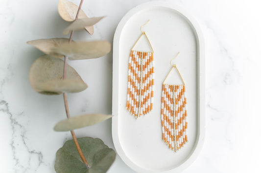 Beaded earring | topaz + white chevron fringe | spring collection